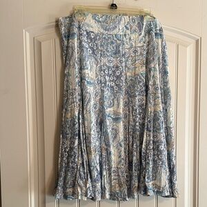 Ruby Rd. Floral A-Line Skirt in Blue and Cream